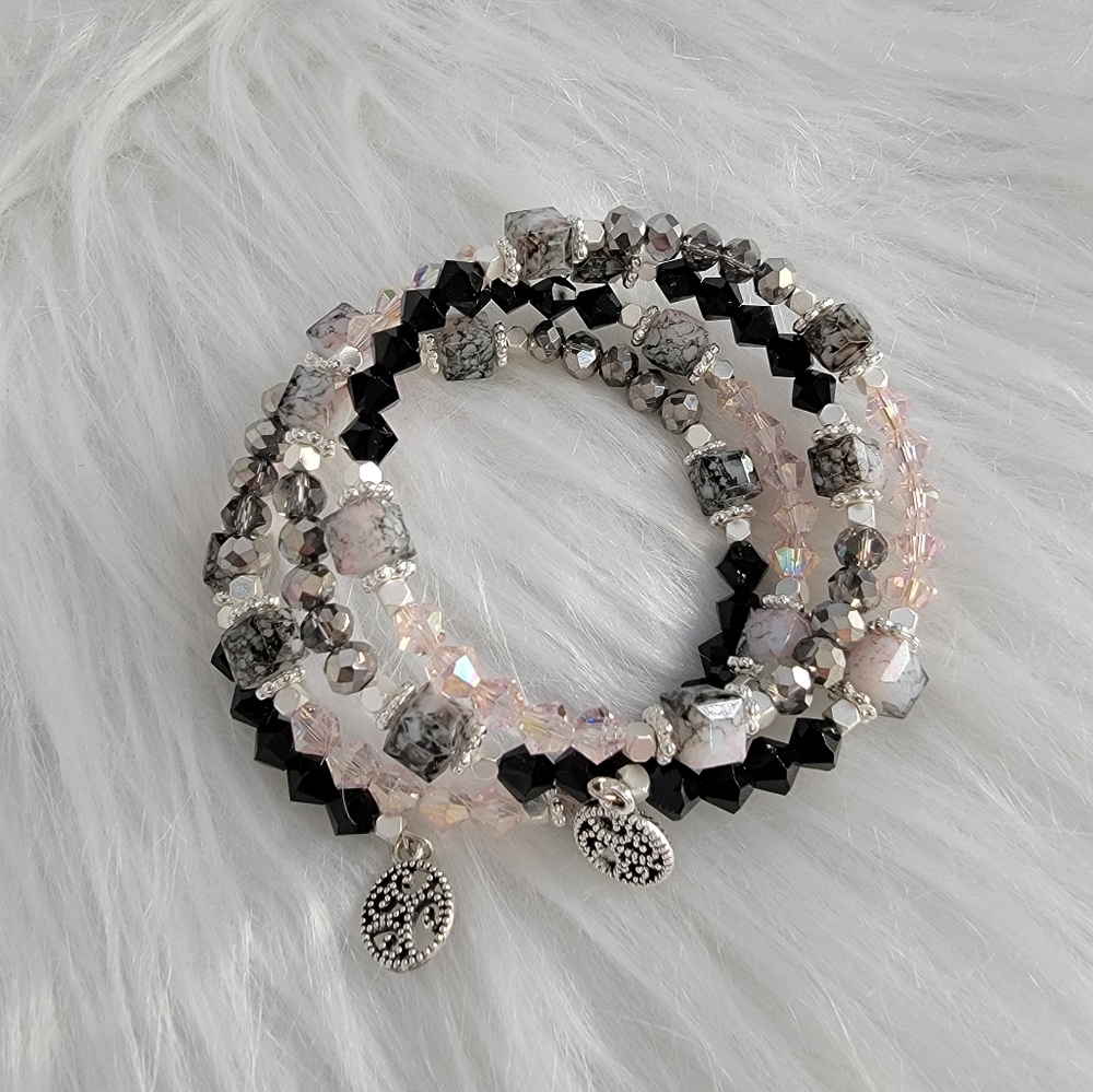Pink & Black 4 Loop Memory Bracelet